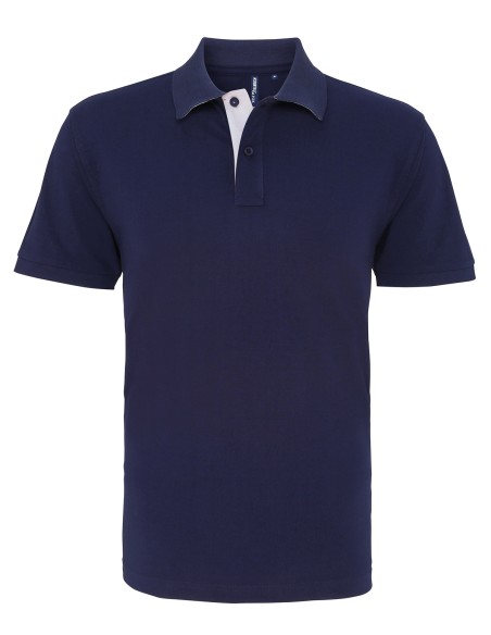 A-AQ012-Polo contrasté coupe classique homme boutons et dessous de col contrastés