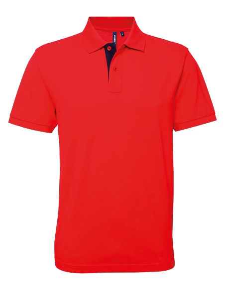 A-AQ012-Polo contrasté coupe classique homme boutons et dessous de col contrastés