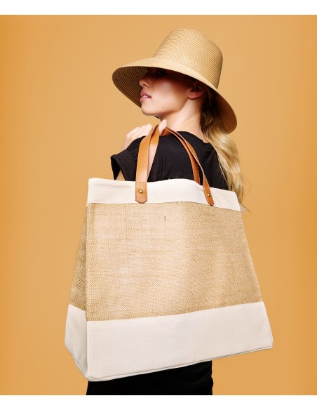 NUT-RL250-Tote bag en jute Adley avec simili cuir