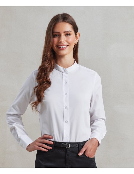 PRE-PR358-Womens Banded Collar Grandad Shirt