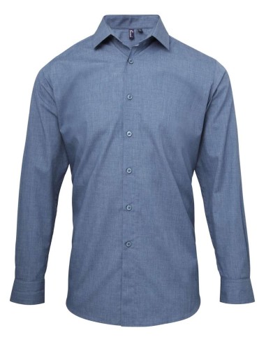 PRE-PR217-MEN'S CROSS-DYE ROLL SLEEVE POPLIN BAR SHIRT