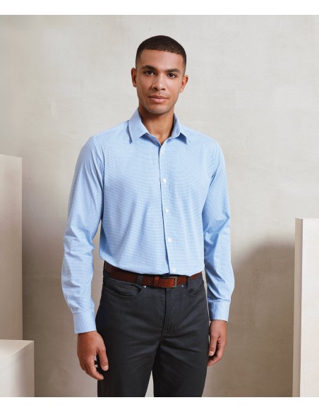 PRE-PR220-Mens Microcheck (Gingham) Long Sleeve Cotton Shirt