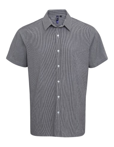 PRE-PR221-Mens Microcheck (Gingham) Short Sleeve Cotton Shirt