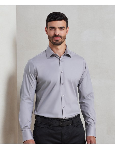 PRE-PR244-Mens Stretch Fit Poplin Long Sleeve Cotton Shirt