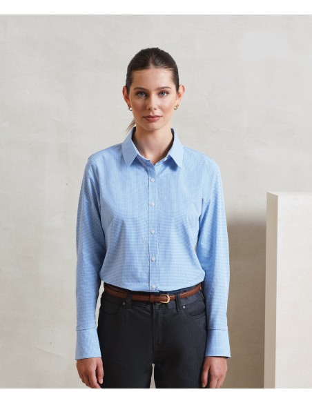 PRE-PR320-Womens Microcheck (Gingham) Long Sleeve Cotton Shirt