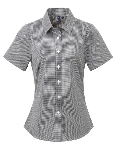 PRE-PR321-Womens Microcheck (Gingham) Short Sleeve Cotton Shirt