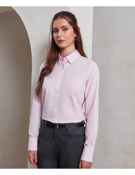 PRE-PR338-Womens Cotton Rich Oxford Stripes Shirt