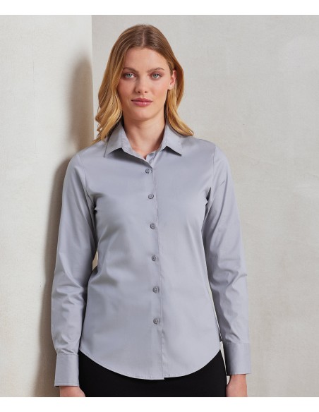 PRE-PR344-Womens Stretch Fit Poplin Long Sleeve Cotton Shirt