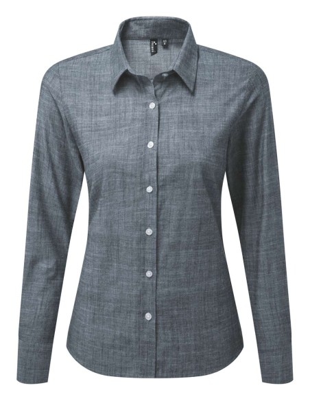 PRE-PR345-WOMEN'S COTTON SLUB CHAMBRAY LONG SLEEVE SHIRT