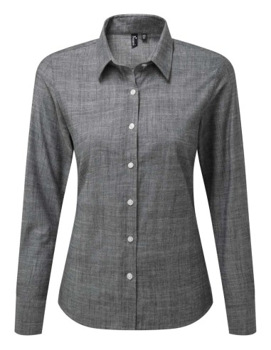 PRE-PR345-WOMEN'S COTTON SLUB CHAMBRAY LONG SLEEVE SHIRT