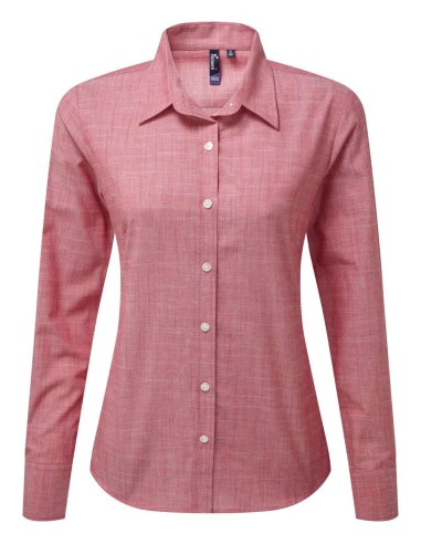 PRE-PR345-WOMEN'S COTTON SLUB CHAMBRAY LONG SLEEVE SHIRT