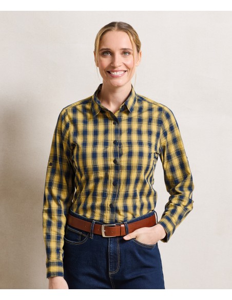 PRE-PR350-Womens Mulligan Check Cotton Long Sleeve Shirt
