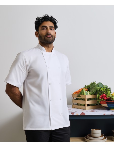 PRE-PR664-Studded Front Short Sleeve Chefs Jacket