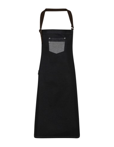PRE-PR136-Division Waxed Look Denim Bib Apron With Faux Leather