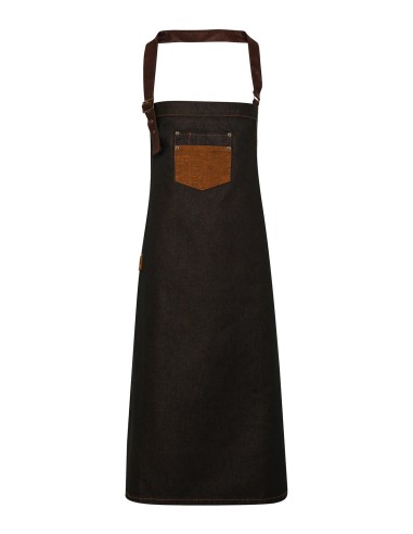 PRE-PR136-Division Waxed Look Denim Bib Apron With Faux Leather