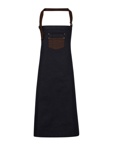 PRE-PR136-Division Waxed Look Denim Bib Apron With Faux Leather