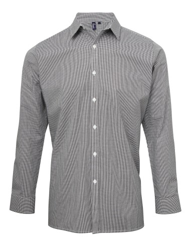 PRE-PR220-Mens Microcheck (Gingham) Long Sleeve Cotton Shirt