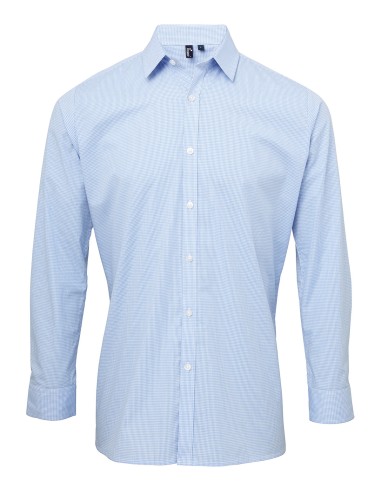 PRE-PR220-Mens Microcheck (Gingham) Long Sleeve Cotton Shirt