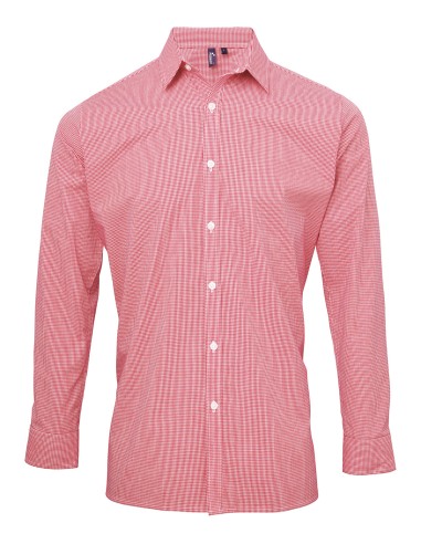 PRE-PR220-Mens Microcheck (Gingham) Long Sleeve Cotton Shirt