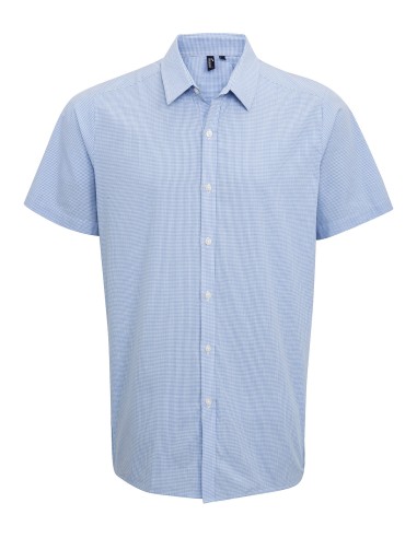 PRE-PR221-Mens Microcheck (Gingham) Short Sleeve Cotton Shirt
