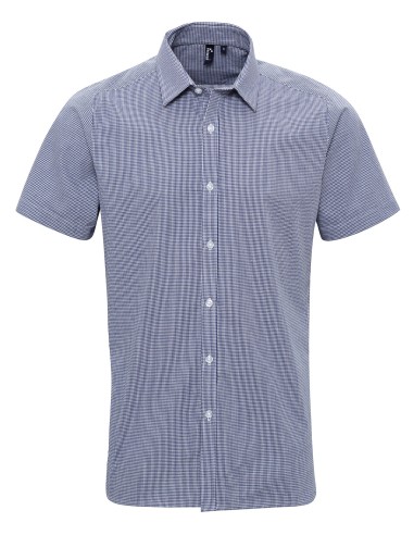 PRE-PR221-Mens Microcheck (Gingham) Short Sleeve Cotton Shirt