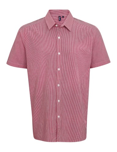PRE-PR221-Mens Microcheck (Gingham) Short Sleeve Cotton Shirt