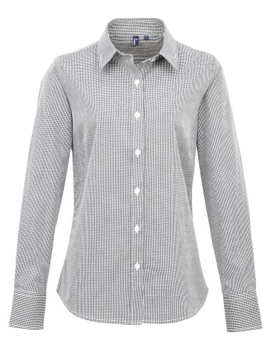 PRE-PR320-Womens Microcheck (Gingham) Long Sleeve Cotton Shirt