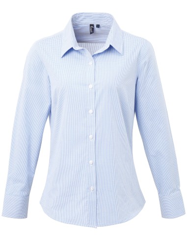 PRE-PR320-Womens Microcheck (Gingham) Long Sleeve Cotton Shirt