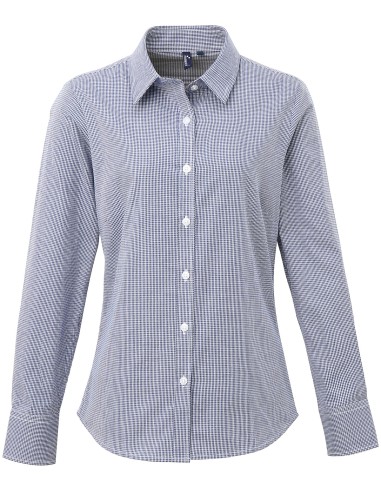 PRE-PR320-Womens Microcheck (Gingham) Long Sleeve Cotton Shirt