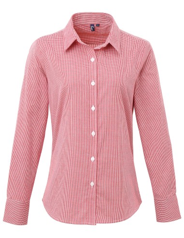 PRE-PR320-Womens Microcheck (Gingham) Long Sleeve Cotton Shirt