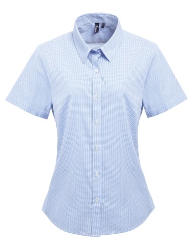 PRE-PR321-Womens Microcheck (Gingham) Short Sleeve Cotton Shirt