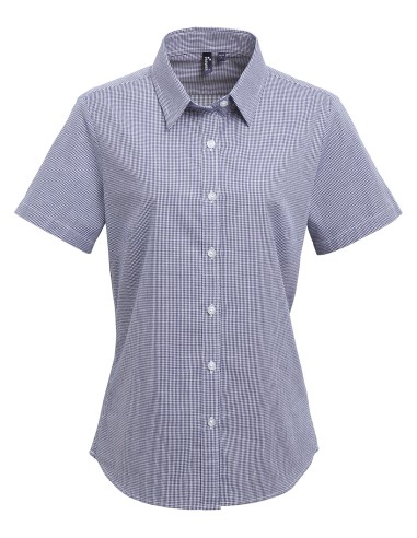 PRE-PR321-Womens Microcheck (Gingham) Short Sleeve Cotton Shirt