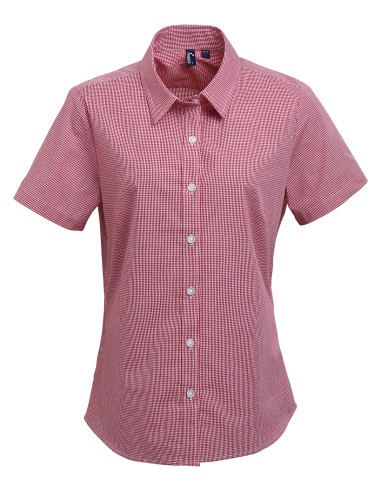 PRE-PR321-Womens Microcheck (Gingham) Short Sleeve Cotton Shirt