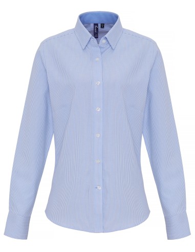 PRE-PR338-Womens Cotton Rich Oxford Stripes Shirt