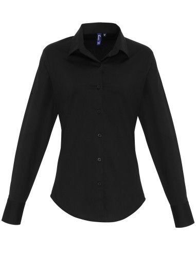 PRE-PR344-Womens Stretch Fit Poplin Long Sleeve Cotton Shirt