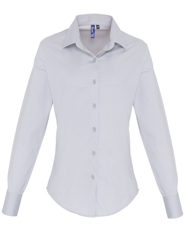 PRE-PR344-Womens Stretch Fit Poplin Long Sleeve Cotton Shirt