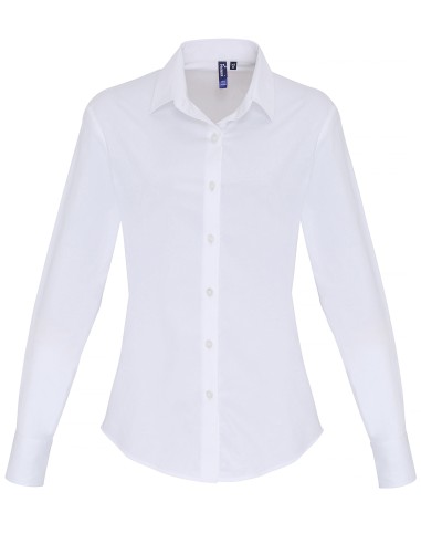 PRE-PR344-Womens Stretch Fit Poplin Long Sleeve Cotton Shirt