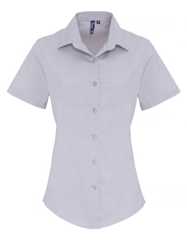 PRE-PR346-Womens Stretch Fit Poplin Short Sleeve Cotton Shirt