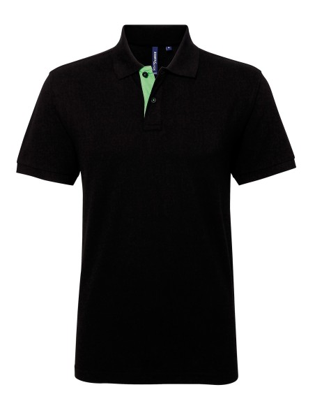 A-AQ012-Polo contrasté coupe classique homme boutons et dessous de col contrastés