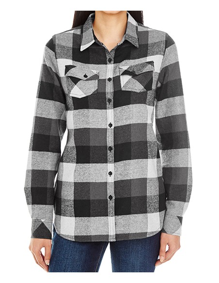 B-5210-Ladies Woven Plaid Flannel Shirt