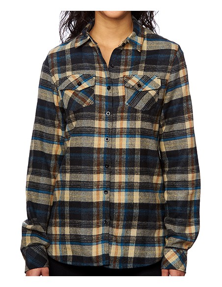 B-5210-Ladies Woven Plaid Flannel Shirt