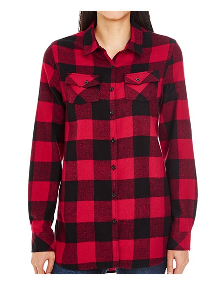 B-5210-Ladies Woven Plaid Flannel Shirt