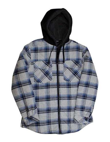 B-8620-Mens Flannel Jacket With Sherpa Hoodie