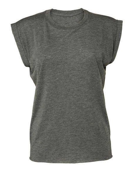 B-8804-Womens Flowy Muscle Tee With Rolled Cuff