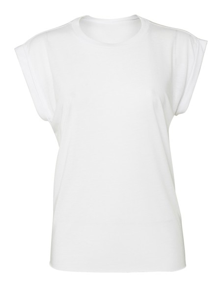 B-8804-Womens Flowy Muscle Tee With Rolled Cuff