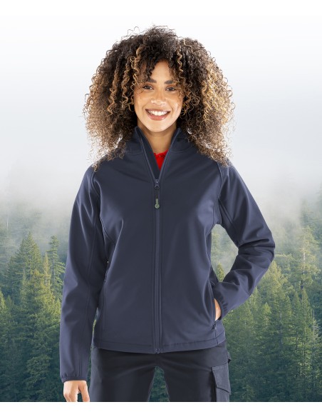 RES-R911F-Womens Recycled 3-Layer Printable Hooded Softshell Jacket