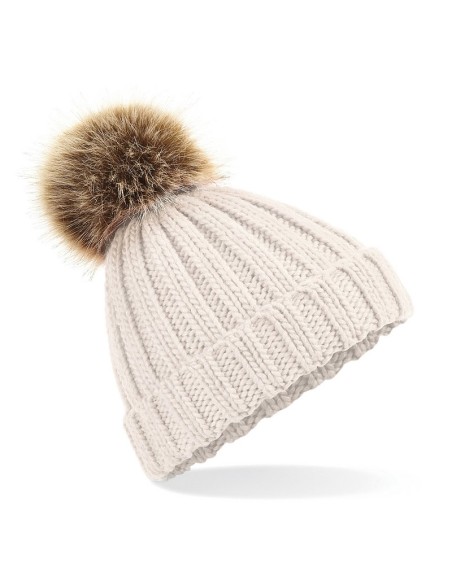 B-B412-Faux Fur Pop Pom Chunky Beanie