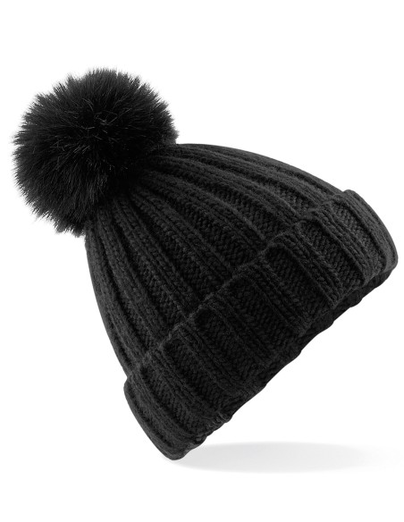 B-B413-Verbier Faux Fur Pop Pom Chunky Beanie