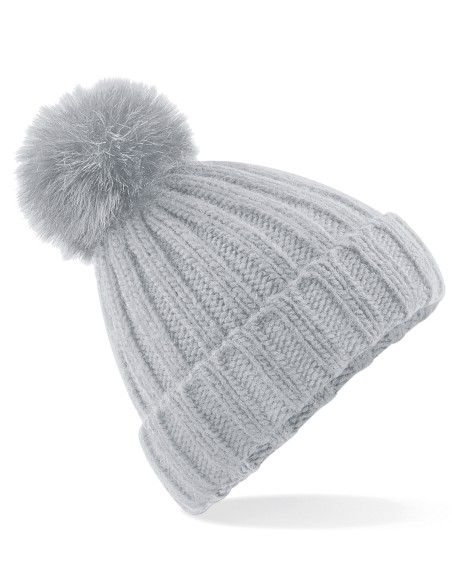 B-B413-Verbier Faux Fur Pop Pom Chunky Beanie