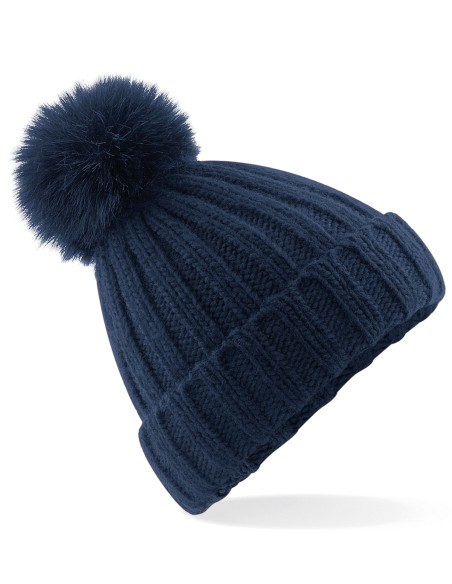B-B413-Verbier Faux Fur Pop Pom Chunky Beanie